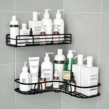Shampoo And Soap Shelf Adhesive Wall Mounted Bathroom Kitchen Laundry Room - Black - View 5