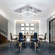 OYAJIA 30CM Crystal Chandeliers Ceiling Light Square LED Crystal Ceiling Lights Modern Flush Mount Chandelier For Bedroom Kitchen Dining Room Hallway Living Room (Cool White) - White - View 2