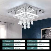 OYAJIA 30CM Crystal Chandeliers Ceiling Light Square LED Crystal Ceiling Lights Modern Flush Mount Chandelier For Bedroom Kitchen Dining Room Hallway Living Room (Cool White) - White - View 5