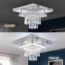 OYAJIA 30CM Crystal Chandeliers Ceiling Light Square LED Crystal Ceiling Lights Modern Flush Mount Chandelier For Bedroom Kitchen Dining Room Hallway Living Room (Cool White) - White - View 9