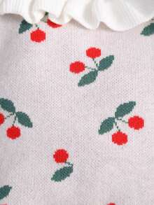Baby Girls Cherry Pattern Ruffle Trim Long Sleeve Knit Romper