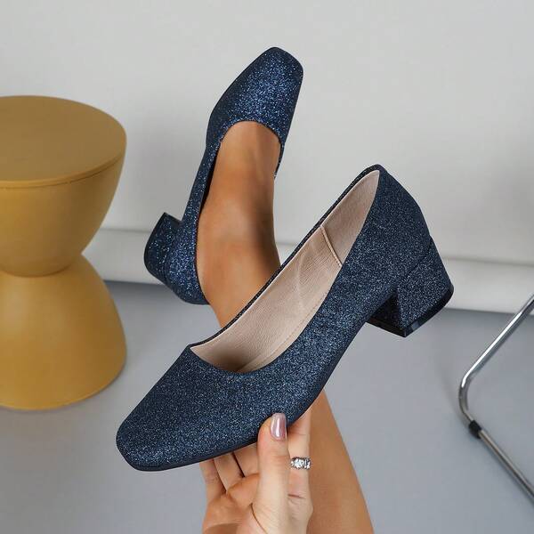 1pc Soft Square Toe Solid Color Versatile Casual Chunky Heel Lightweight Fashion Shoes