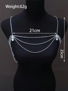 1 chiếc dây chuyền đeo vai đính đá Rhinestone thanh lịch, Phụ kiện váy cưới cô dâu, Trang sức thời trang cho phụ nữ - Bạc - Xem 3