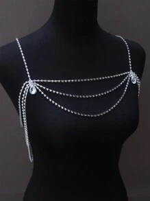 1 chiếc dây chuyền đeo vai đính đá Rhinestone thanh lịch, Phụ kiện váy cưới cô dâu, Trang sức thời trang cho phụ nữ - Bạc - Xem 2