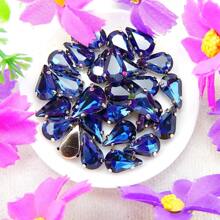 Cuentas de cristal decorativas hechas a mano con forma de gota de agua, base de metal plateado, colores no AB, forma de elipse brillante para coser en ropa, vestidos, bolsos, zapatos, broches, pendientes, artesanía. - Colores de fantasía - Ver 18