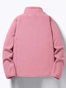 1pc Women Reversible Outdoor Fleece Jacket With Hoodie, Warm Solid Color Zipper Up Jacket, Sports Lined, Autumn/Winter - 粉色 - 查看 5