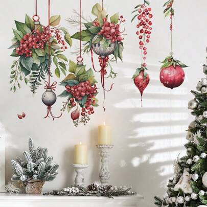 Decorazioni adesive per pareti, cesto di piante verdi natalizie all'ingrosso per camera da letto e soggiorno