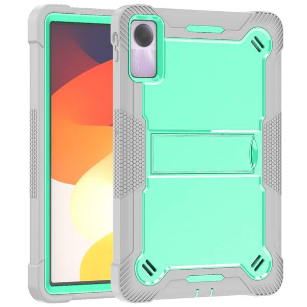 Funda protectora para tableta de 3 en 1 resistente de color gris + verde, a prueba de golpes y caídas