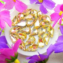 Cuentas de cristal decorativas hechas a mano con forma de gota de agua, base de metal plateado, colores no AB, forma de elipse brillante para coser en ropa, vestidos, bolsos, zapatos, broches, pendientes, artesanía. - Colores de fantasía - Ver 8