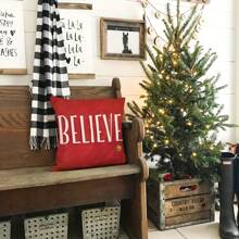 4 件节日圣诞方形抱枕套 - 装饰性亚麻混纺套，适用于客厅、卧室、沙发、沙发 - 单面印花，无插入物，18x18 英寸，家居装饰、房间装饰、派对装饰必需品 圣诞装饰 圣诞装饰 - 彩色 - 查看 3