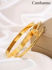 Camhanno 2 Pieces Of Exquisite And Fashionable Stainless Steel Plum Blossom Nail + Four-Leaf Flower Embossed Bracelet Set Is Suitable For Sending Girlfriends During The Holidays Valentines,Mom,Mother,Mother's Day,Gift