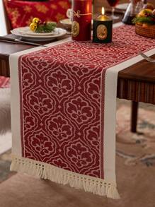 1 szt. Czerwony bieżnik na stół z motywem świątecznym/1 zestaw czerwonych bieżników na stół + zestaw podkładek, wzór pudełka na prezent w renifery, długi pokrowiec na stół, odpowiedni do stołu jadalnego, stolika kawowego, stolika do herbaty, dekoracji komody - Czerwony - Zobacz 18