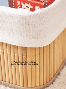 Natural Bamboo Dirty Clothes Storage Frame, Linen Lining With Lid, Portable - Three-piece Rectangular Trumpet Set - View 3