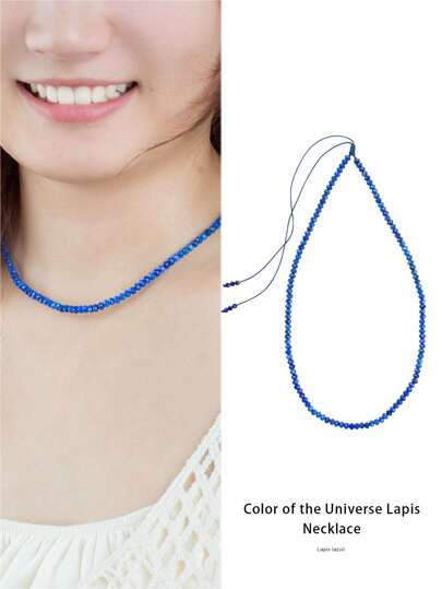  [VE] 1 pièce Collier en lapis-lazuli naturel de haute qualité, bleu profond comme le ciel nocturne avec des paillettes dorées comme des étoiles scintillantes, dégageant une allure élégante. Porté autour du cou, symbolisant la sagesse et la profondeur, comme si capable de comprendre les mystères du monde. C'est non seulement un accessoire tendance, mais aussi un havre pour l'âme, vous permettant de trouver la sérénité et la poise au milieu de l'agitation. La couleur naturelle de la pierre précieuse est aléatoire.