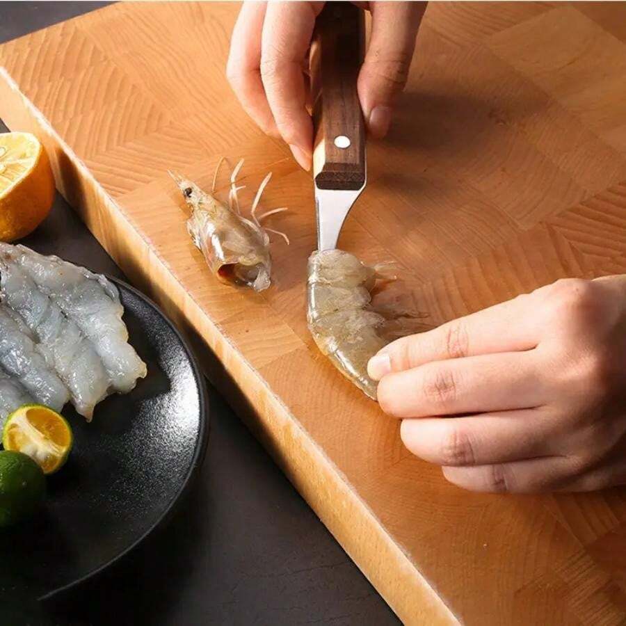 Stainless Steel Shrimp Shell & Vein Removal Knife With Wooden Handle ...