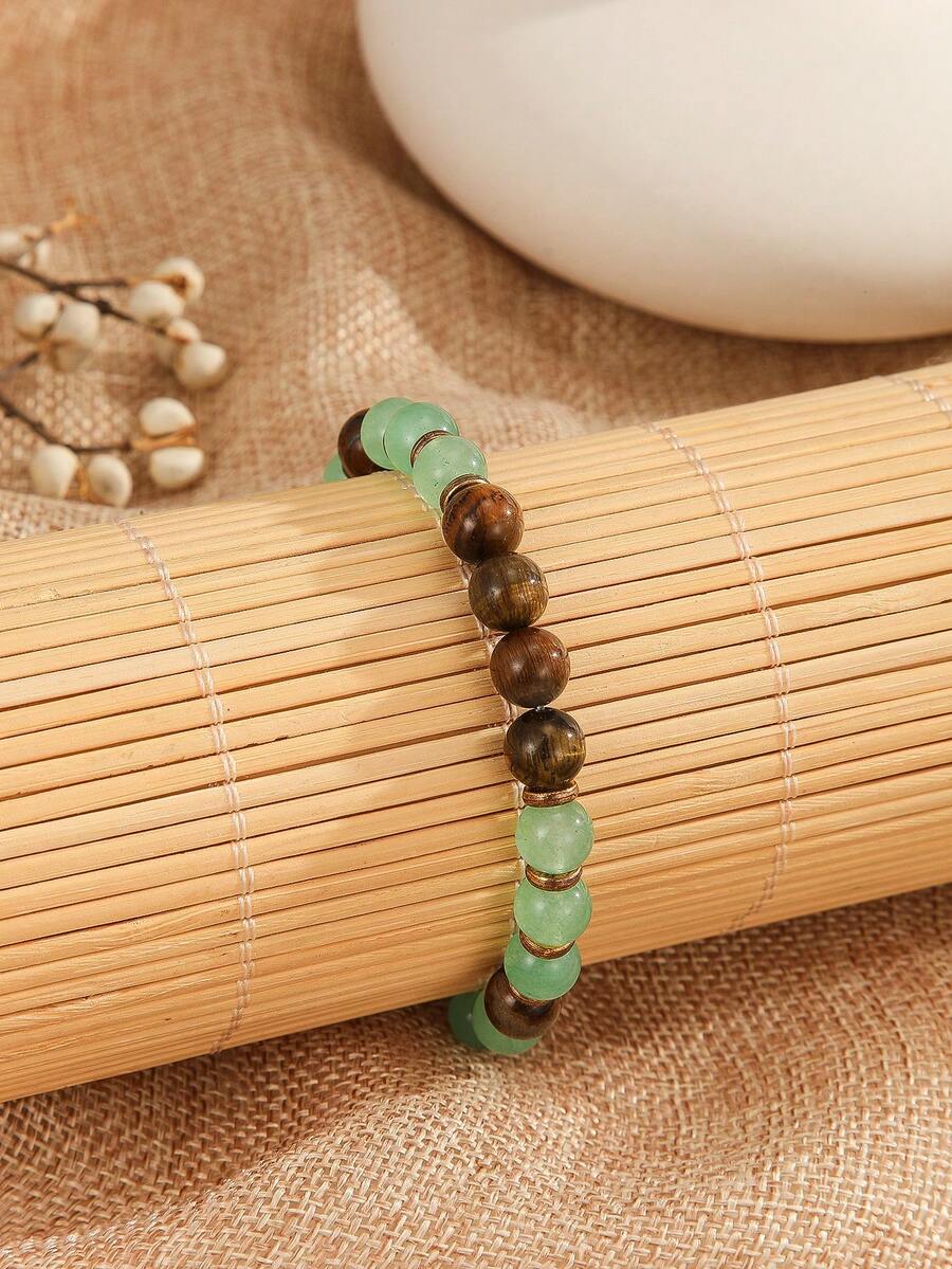 欧美流行女士手工高端手链，配天然绿石英和虎眼石串珠饰物 - 天然綠水晶虎眼石手鍊 - 查看 1