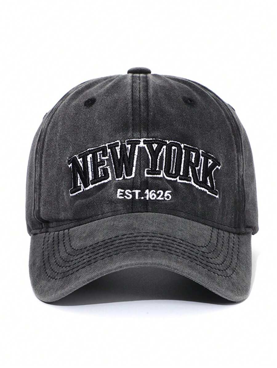 1顶时尚橙色字母“NEWYORK”复古棒球帽,适合万圣节、夏季、海滩、假日、节日、旅行等场合。 - 黑色 - 查看 1