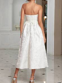 露肩露背绷带长款派对礼服白色优雅舞会半正式婚礼宾客礼服，适合生日、毕业典礼、返校节