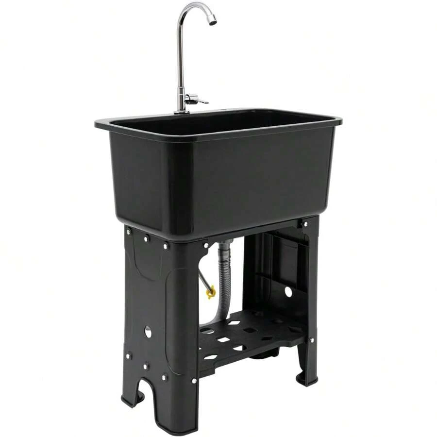ZhdnBhnos LINSIE Laundry Sink Utility Sink Plastic Laundry Sink With 360° Rotatable Faucet Freestanding Utility Sink With Storage Shelf &Washboard 23.62x15.75x30.12in (Black-2) The Best Gift/Present For Family&Friends Happy Christmas - màu đen - Xem 1