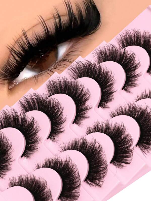GROINNEYA 7 Pairs False Eyelashes Cat Eye Lashes Faux Mink Lashes Natural Look Fluffy Volumized Eyelashes Extension Natural Full False Eyelashes Travel Essentials Makeup Tools  (MC05)