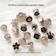 10/20/30/50/100pcs Mixed Random Pearl Rhinestone Lace Black & White Polka Dot Cute Graphic No-Sew Brooch Buckle Anti-Exposure Button Versatile Suit Shirt Cuff Decoration - Gold - View 21