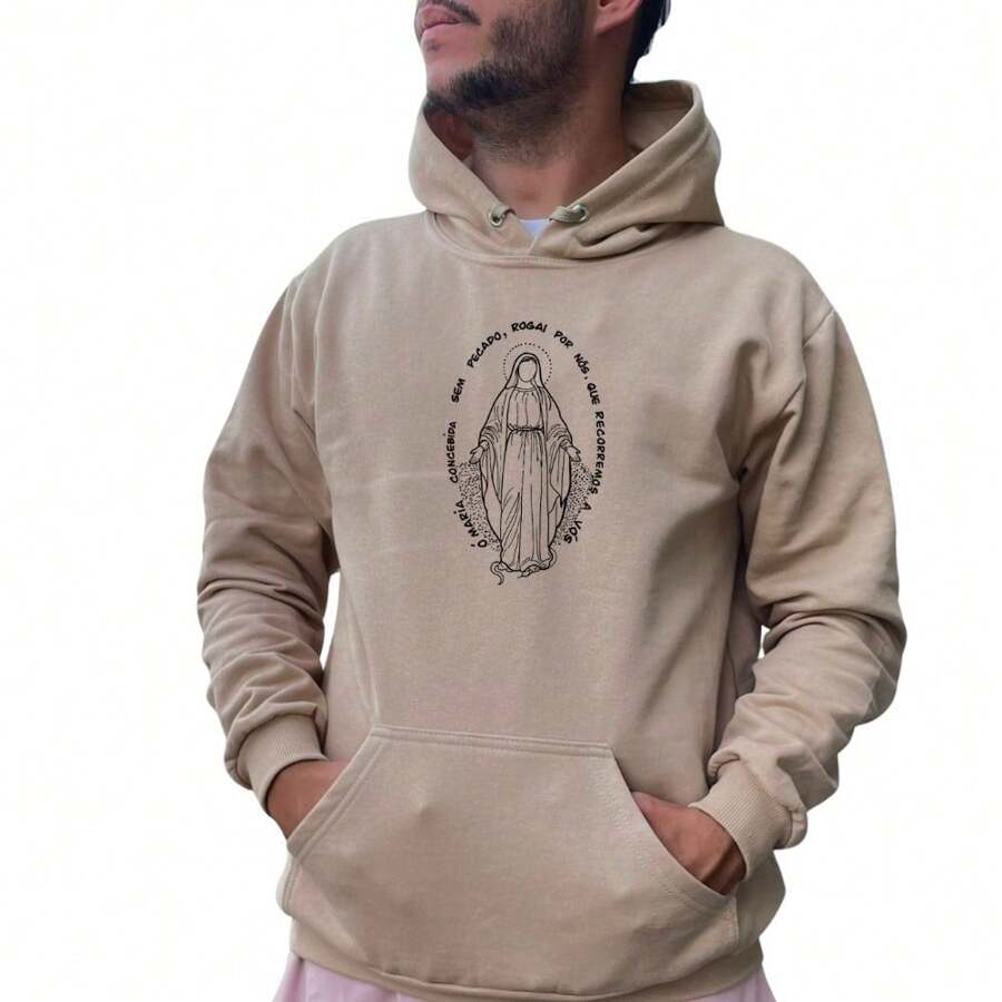 Kangaroo Sweatshirt Men's Blouse Winter Fashion Catholic Devotion Our Lady Of Graces - Màu be - Xem 1