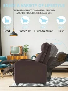 DOPINMIN Recliner Chair Breathable Padded PU Leather Massage Single Sofa Recliners For Small Recliner Chair With Footrest Home Theater Seating For Bedroom Living Room - 棕色 - 查看 2