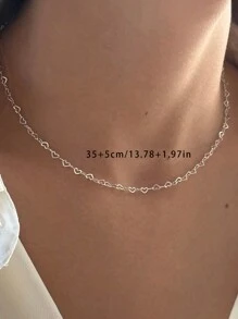 1pc 35+5cm Choker For Women Stainless Steel Hollow Heart Shape Collarbone Chain Simple Women's Necklace Jewelry Gift - Heart Chain Necklace - View 4