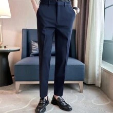 Patrimonio's Men's Fashion Slim Dress Pants Kit + 1 PAIR OF 100% ORIGINAL SOCKS - 藍色 - 查看 2