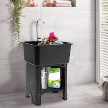 ZhdnBhnos LINSIE Laundry Sink Utility Sink Plastic Laundry Sink With 360° Rotatable Faucet Freestanding Utility Sink With Storage Shelf &Washboard 23.62x15.75x30.12in (Black-2) The Best Gift/Present For Family&Friends Happy Christmas - màu đen - Xem 4