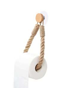 Rope Creative Paper Roll Holder, Suction Cup, Toilet Toilet Paper Storage Rack, Toilet Paper Rack, Hygiene No-Drill Solid Wood Hook - Brown - View 12