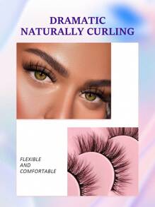 Asiteo 7 对自然长猫眼睫毛延长柔软纤细浓密全条仿貂皮睫毛 - 交叉款 - 查看 3