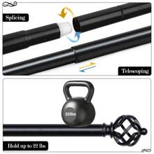 1pc Long Curtain Rods For Windows, Splicing Adjustable Curtain Rod, Single Drapery Rod With Twisted Cage Finial, Bronze/Silver/Black/Gold - Black - View 11