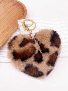 1 Piece Plush Heart Keychain With Colorful Leopard Print - Fashionable & Fun Accessory For Bags - Perfect Small Gift! Valentine's Day Valentines Backpack For School Car Accessories Cute Goth Y2k Bag Charms Car Accessories Teacher Friend Sister Gift Ideas - Beige - View 5