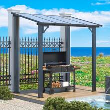 AECOJOY 8' X 5' Gazebo Outdoor Pergola For Patio, Lean To Hard Top Grill Gazebo Shelter Pergolas And Gazebos With Roof, Small Wall-Mounted Heavy Duty Awnings For Patio, Decks, Backyard - Black - View 2