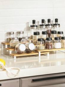 SONGMICS Especiero, Juego de 2 Estante para Especias, Especiero Extensible de 3 Niveles, de Bambú, Apilable, para Despensa, Encimera, Mostrador, Natural y Negro MKCS016N01 - Blanco - Ver 5