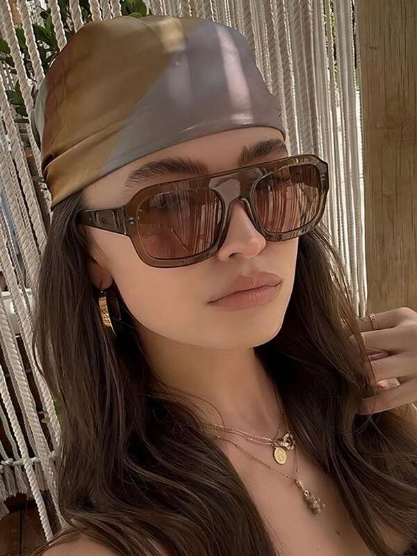 1pc Women's Single Bridge Fashion Sunglasses, Multi-Color Square Oversized Frame, Elegant Minimalist, Vintage Style, Accessory For Outdoor, Street Style, Beach, Travel, UV Protection Beach Accessories For Women Sun Glasses Sunglasses Shades Basics And Suit For Sweater Jeans Sweatpants Hoodie Jackets Dress And Long Sleeve Shirt Fashionable Shade Elegant Outfit Family Outings Travel Vacation Holiday For Summer Beach Vacation,Outdoor,Travel