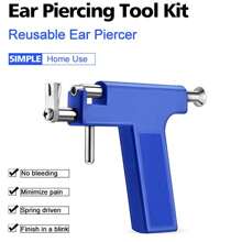 Ear Piercing Tool Stainless Steel Ear Piercing Gun With 18 Pairs Ear Stud For Salon And Home Use - Small Blue Gun + 18 Pairs Of Earrings - View 3