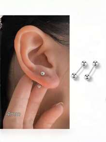 2-6 Pieces Set Of Stainless Steel Bean-Shaped Earrings For Women, Simple 18K Gold-Plated Ball-Shaped Earrings For Boys, 3/4/5 Mm Set, Suitable For Women With Pierced Ears.