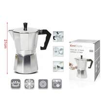 1 chiếc ấm pha cà phê espresso Moka Pot hình bát giác bằng nhôm Ý cổ điển màu bạc/đen - 21cm - Xem 1