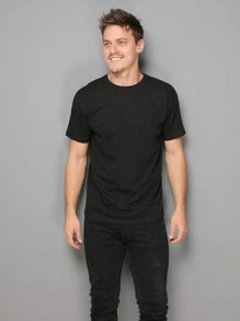 Men's 100% Cotton Basic Short Sleeve Summer T-Shirt - Black - View 3