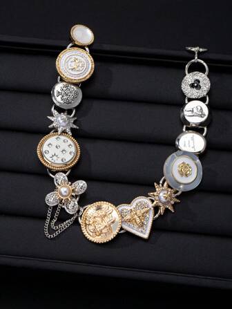 1pc Y2K Punk Style Heart Flower Decor Chain Necklace, Suitable For Women Party/Music Festival Accessories Valentines