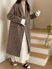 Áo khoác len hai hàng khuy kép cổ vest đi làm ấm áp cho phụ nữ mùa thu đông - màu cà phê - Xem 5