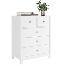 WhizMax Chest Of Drawers With 5 Drawers, Wood Dresser Organizer With Metal Handle, Modern Dresser For Bedroom, Living Room,Entryway, Hallway, Home Office,, And Office, White/Brown/Khaki - 白色 - 查看 4