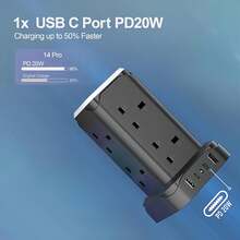 UK Multi-Functional Tower Electrical Sockets With Night Light, With 8 AC Sockets And 4 USB Ports, Supports 12 Devices Connected Simultaneously, Suitable For Home And Office. - UK Plug(220-240V) - View 5