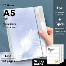 1pc,A5/B5,54sheets,108pages,Binder,Indexing Notebook,Feather Planner,Removable Loose-Leaf,Office,School Supplies,Multicolor Bookmark Binder,School Supplies,Back To School