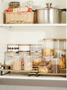 SONGMICS Especiero, Juego de 2 Estante para Especias, Especiero Extensible de 3 Niveles, de Bambú, Apilable, para Despensa, Encimera, Mostrador, Natural y Negro MKCS016N01 - Negro - Ver 5