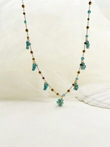 Mazuer 1pc Vintage Gold-Tone Summer Beach Sea Versatile Simple Elegant Design Glass Beads & Seed Pearls Floral Necklace, Suitable For Dates, Teachers' Day, Graduation, Thanksgiving Gifts, Festivals, Parties, Daily Commute, Vacation