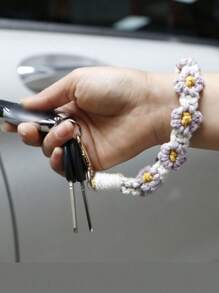 1pc Flower Chrysanthemum Wrist Strap Small Daisy Key Chain Hand Woven Key