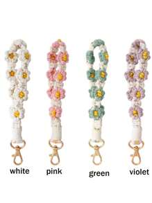 1pc Flower Chrysanthemum Wrist Strap Small Daisy Key Chain Hand Woven Key